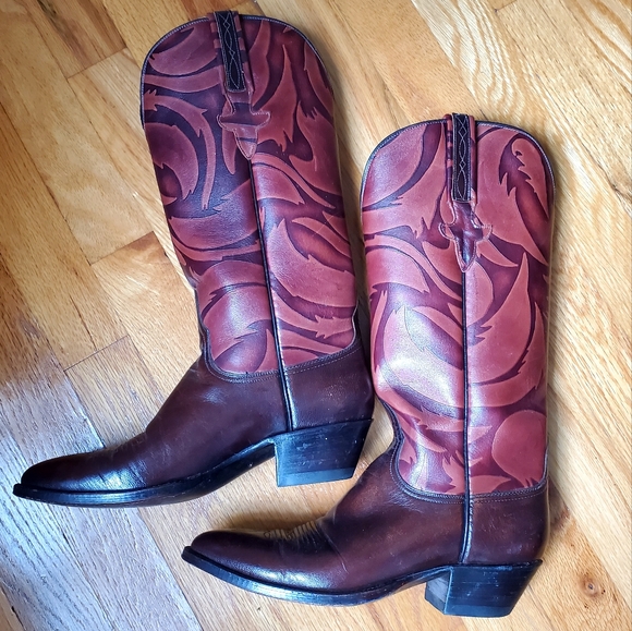 Lucchese Women Cowboy Western Leather Brown Black Cherry Boots 6.5 - Picture 2 of 11
